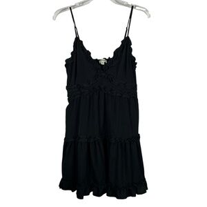 Inspired Hearts Black Ruffle Trim Fit & Flare Mini Tank Dress Medium M NWT